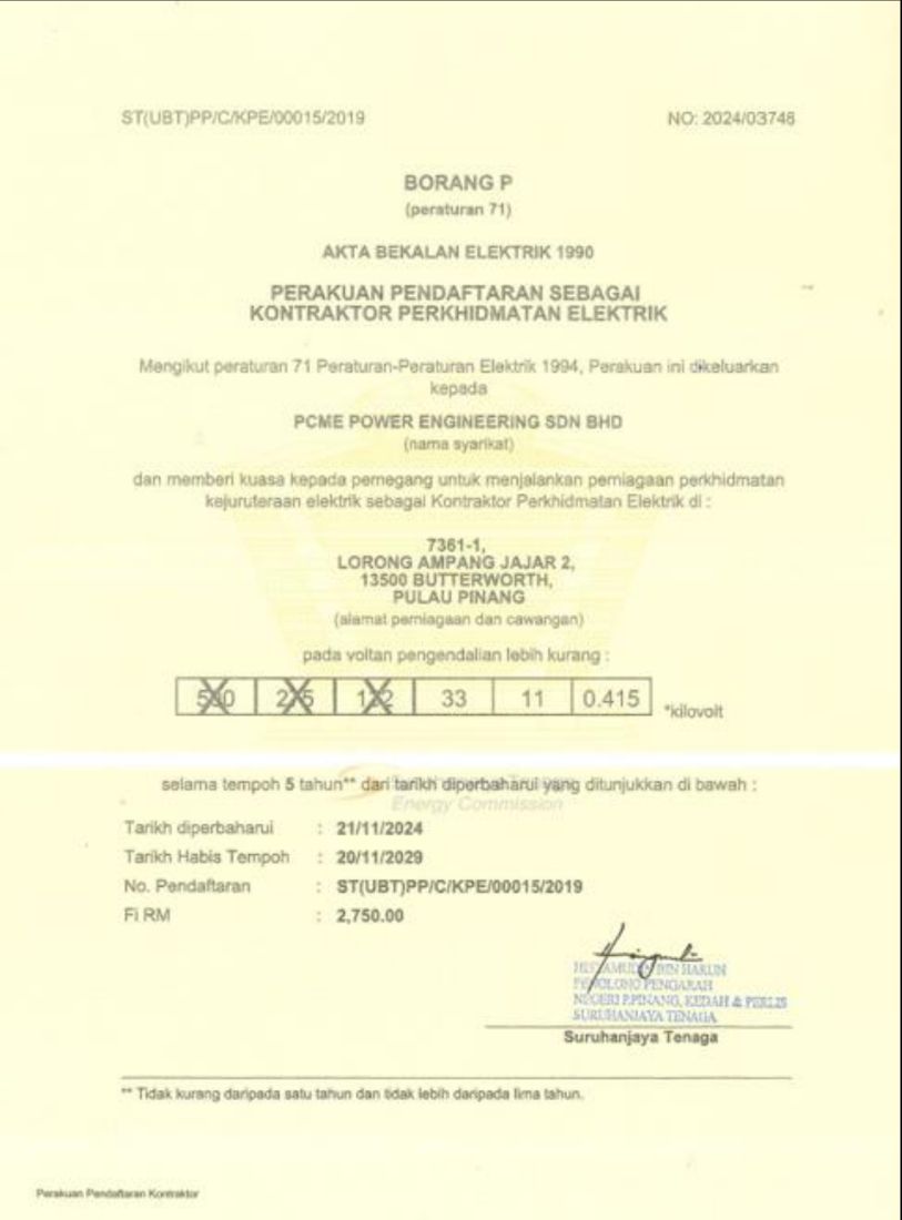 Suruhanjaya Tenaga certificate